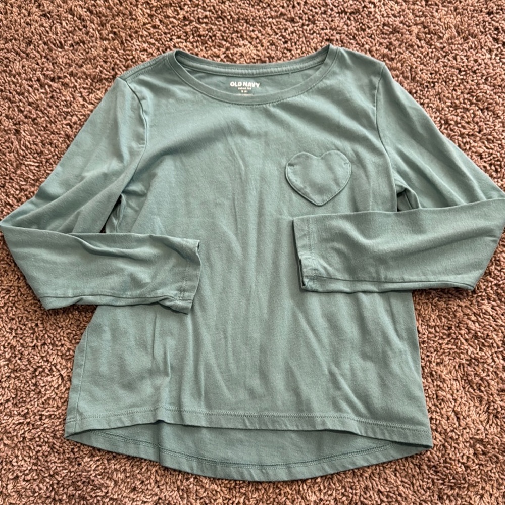 Old Navy Sage Long Sleeve Tee with Heart Accent